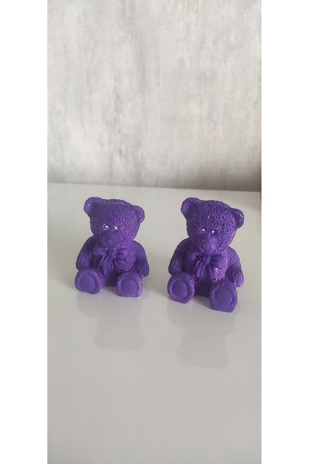 Mor Minik Ayıcık 2'li Dekoratif Süs Eşyası Obje 🐻🐻 - 1