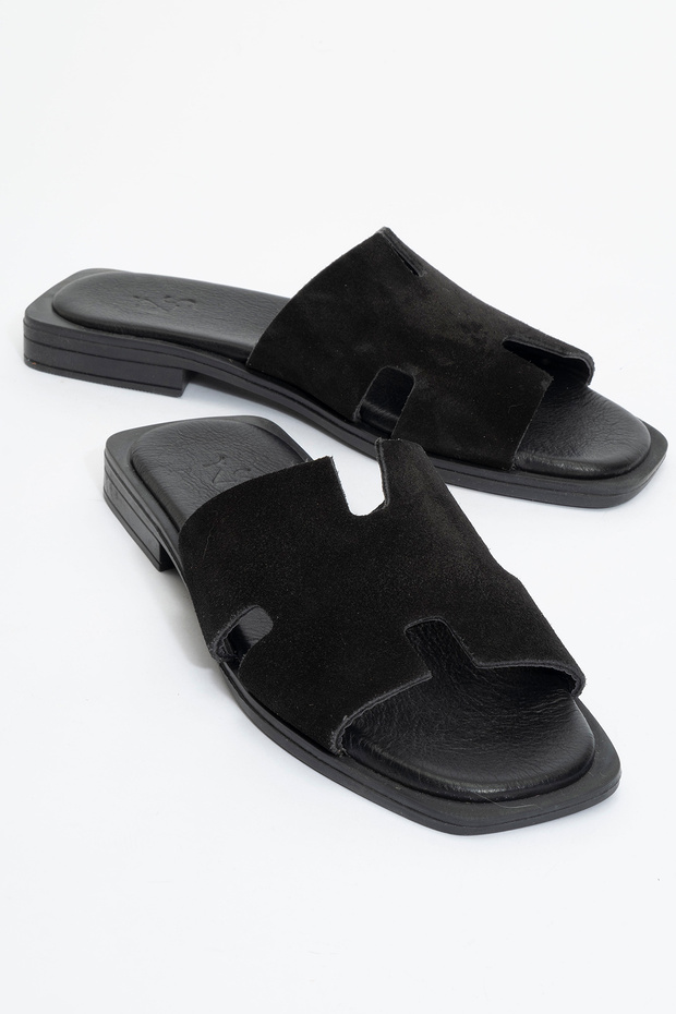 Kalven Women's Genuine Leather Slippers Black Suede