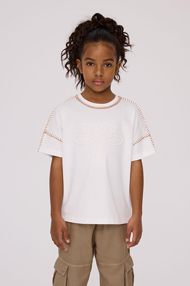 Kız Çocuk Ekru Tshirt - 3