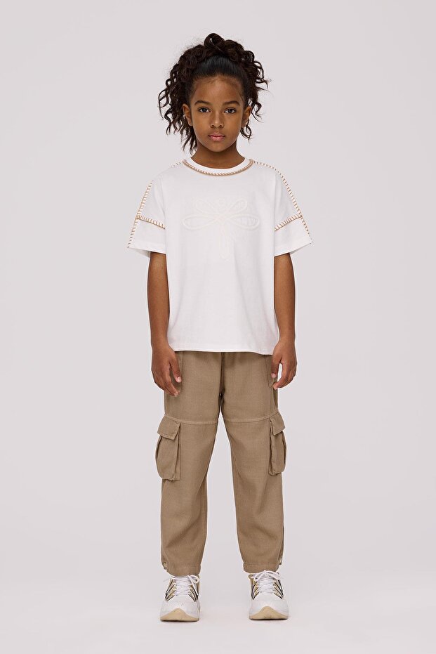Kız Çocuk Ekru Tshirt - 1