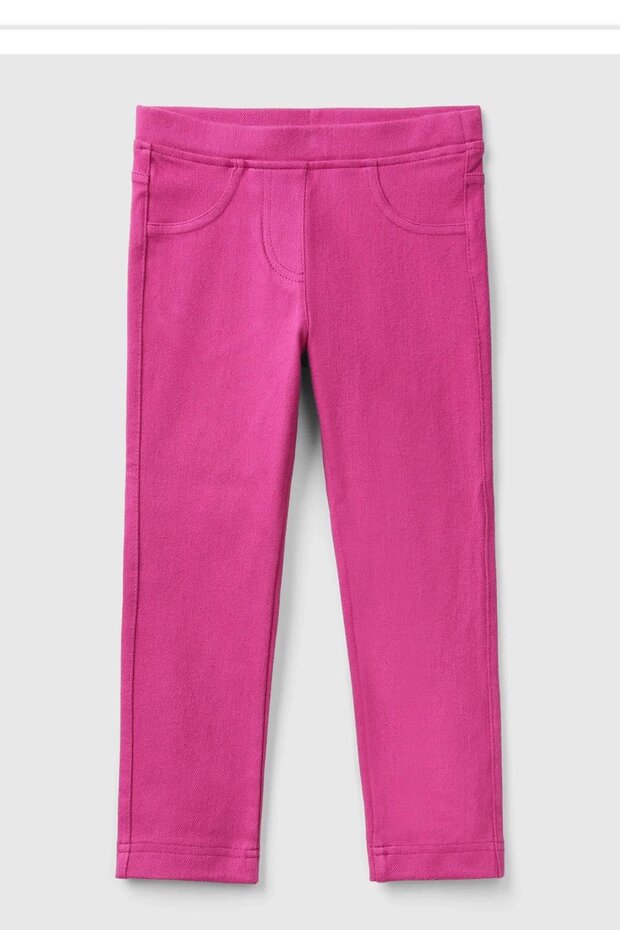 Girls' Logo Embroidered Slim Fit Pants with Elastic Waist E00X