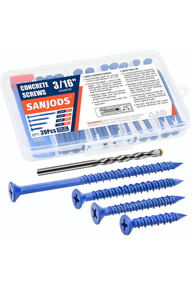 Concrete Screw Anchor Blue Flat Head Screws for Anchoring to Masonry Brick Block Cement or Stucco...