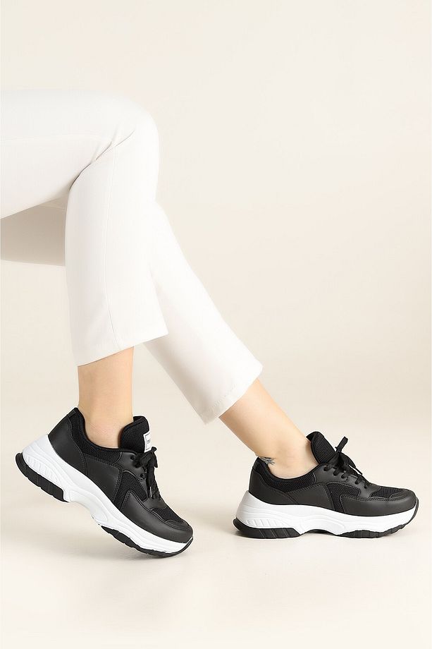 DarkStep Günlük Kadın Sneaker Bağcıklı Hafif Kalın Yüksek Tabanlı Yürüyüş Nefes Alan Spor Ayakkabı - 3