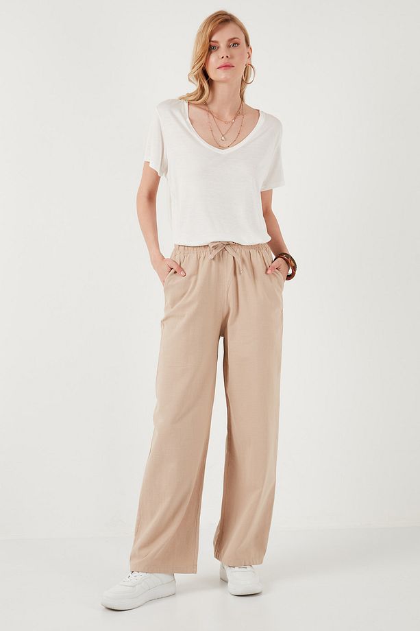 Pamuklu Relaxed Fit Yüksek Bel Bol Paça Pantolon Pantolon 668yp5118 - 3