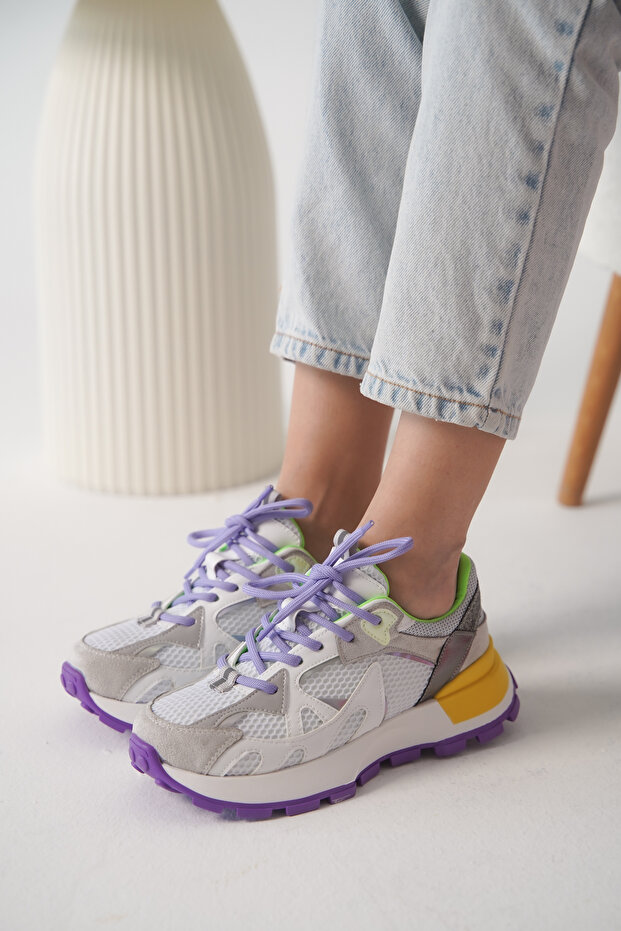 Women's Lace-Up Mesh Design Sole Sneaker Orion White