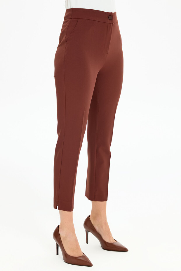 Yüksek Bel Basic Pantolon - Kahve - 5