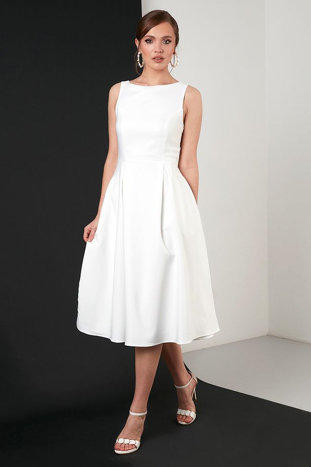 Bisiklet Yaka Regular Fit Cepli Pileli Midi Elbise Elbise 6051963 - 1
