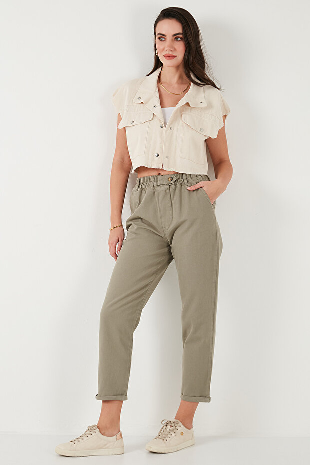Cotton Standard Fit High Waist Straight Leg Pants Pants 668Yp4924