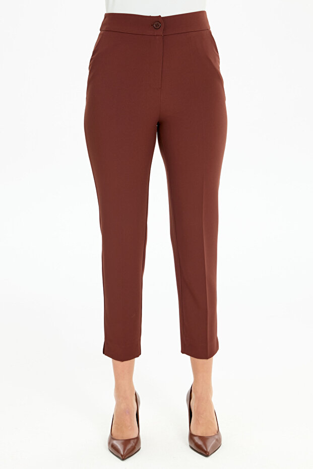 Yüksek Bel Basic Pantolon - Kahve - 4