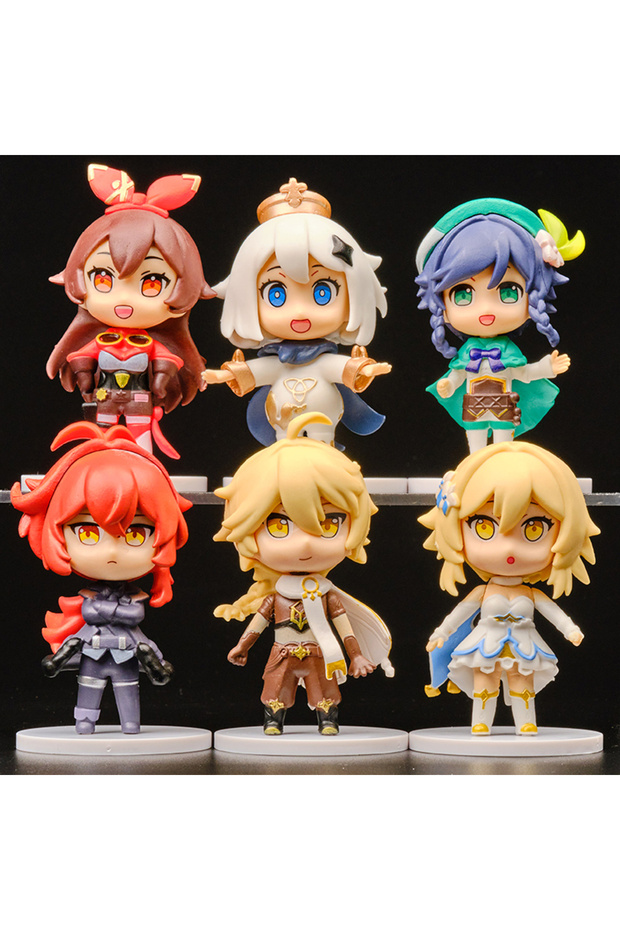 Bandai B 6Pcs Hot 6pcs/set Genshin Impact Anime Figure Game Cartoon Aether Lumine Amber Venti Diluc