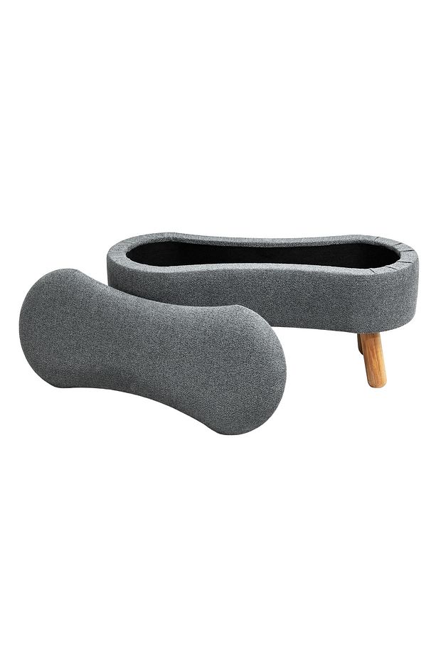 Scala Sandıklı Bohem Ahşap Ayaklı Puf/Bench, Gri - 2