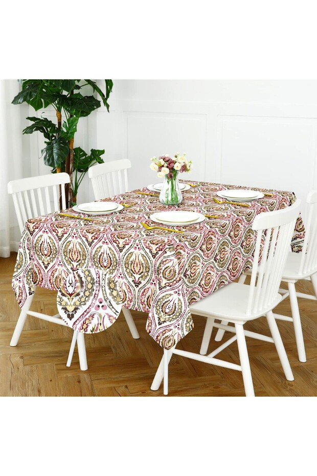 Canvas Ethnic Pattern Rose Dried Liquid Proof Stain Resistant Table Cloth