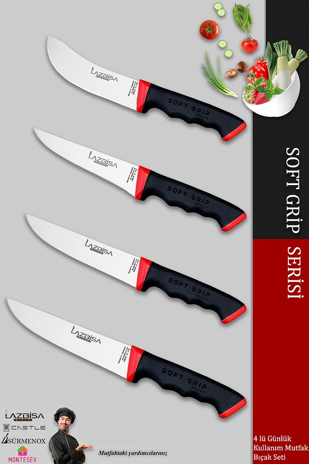 Soft Grip Mutfak Bıçak Seti Et Ekmek Sebze Bıçağı 4 Lü Set Günlük Kullanım ( Mtf-756 ) - 1