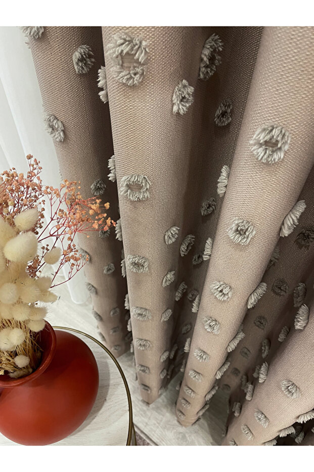 Mink Color Pompom Pufy Background Curtain 1/3 Sik Pleat