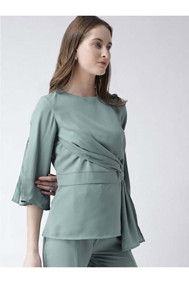 Solid Regular Fit Wrap Front Top - 2