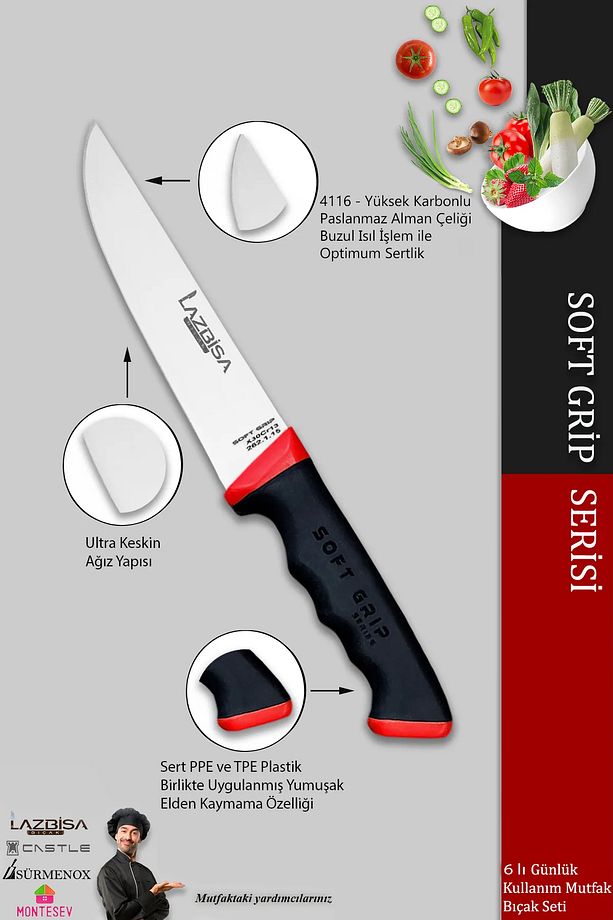 Soft Grip Mutfak Bıçak Seti Et Ekmek Sebze Bıçağı 3 Lü Set Günlük Kullanım ( Mtf-052 ) - 3