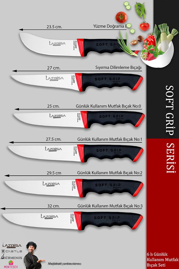 Soft Grip Mutfak Bıçak Seti Et Ekmek Sebze Bıçağı 6 Lı Set Günlük Kullanım ( Mtf-060 ) - 2