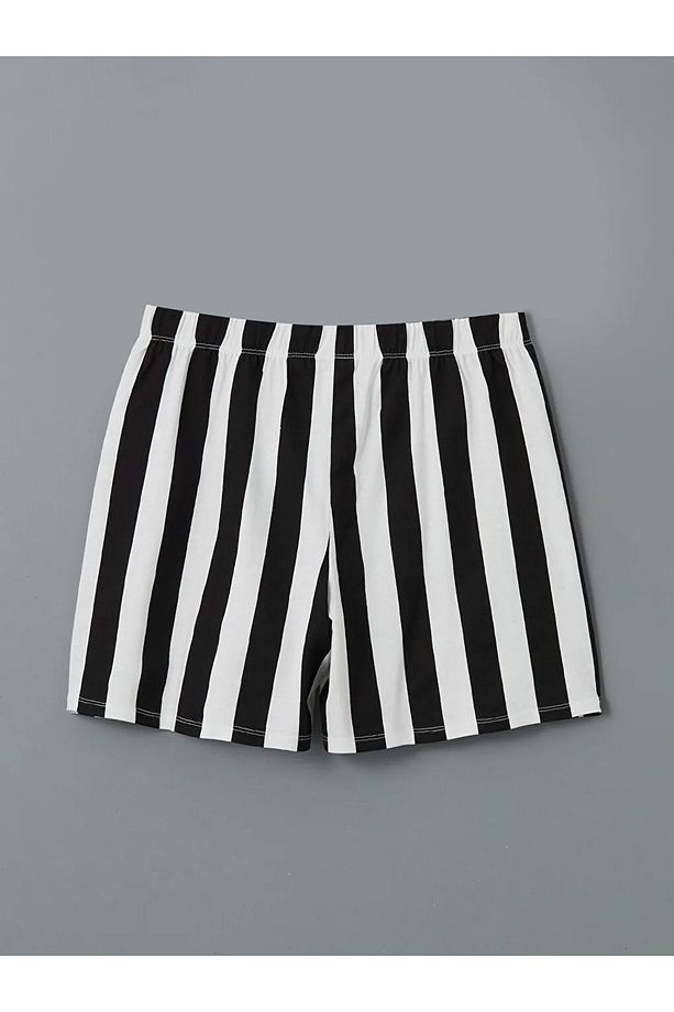 LCW Young Siyah Bisiklet Yaka Baskılı Kadın Şortlu Pijama Takımı - 2