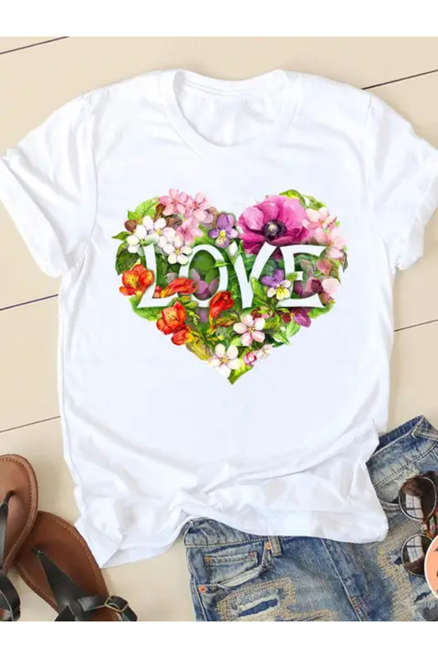 Women's Spring Fashion Summer Print Heart Graphic T-Shirt