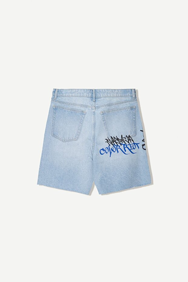 Desenli denim bermuda şort - 2