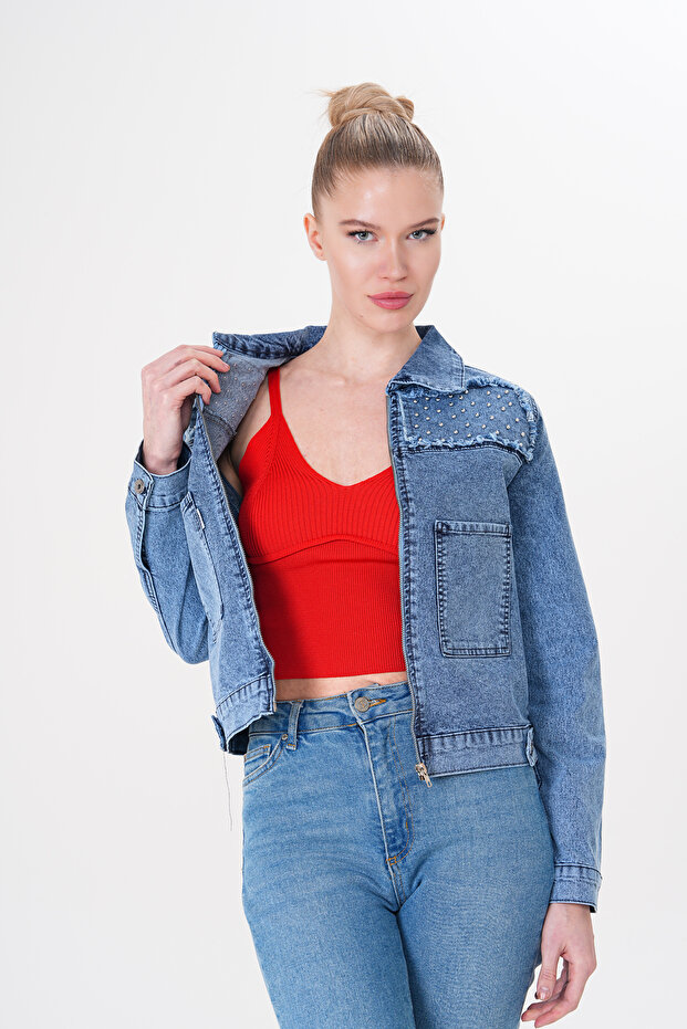 kot ceket inci detaylı - 4