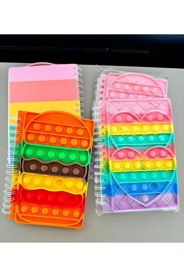 Pop-it Bubble Notebook 1adet -popit Defter Renkli,eğlenceli,spiralli Okul Defteri - 2