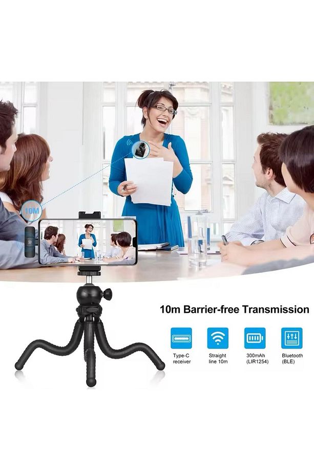 Bluetooth Kablosuz Mini 2 Adet Yaka Mikrofonu T-ypce ve Lightning Giriş Canlı Yayın Ses Video Kayıt - 2