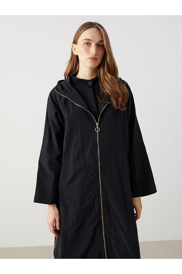 LCWAIKIKI Classic Siyah Kapüşonlu Düz Oversize Kadın Tunik T T - 3