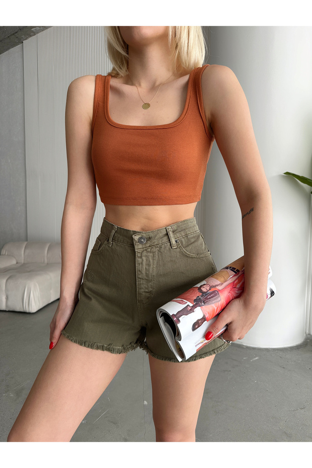 Women's Tile Square Neck Zero Sleeve Viscose Camisole Crop