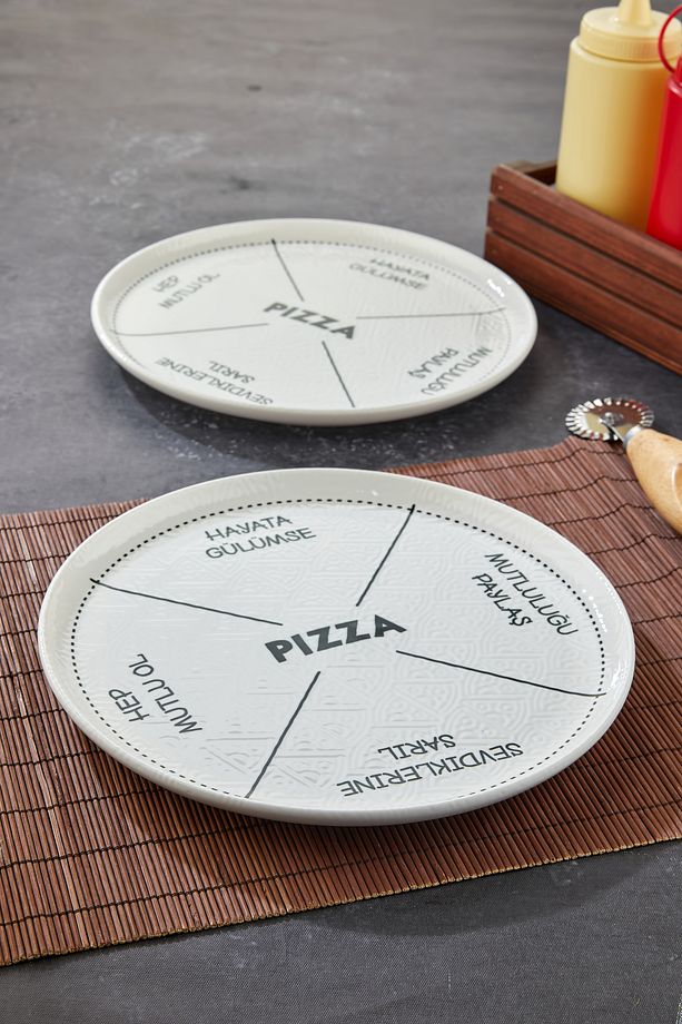 2'li Seramik Pizza Tabağı / servis tabağı / Tabak / Çok amaçlı pizza Tabağı / Kase - 3