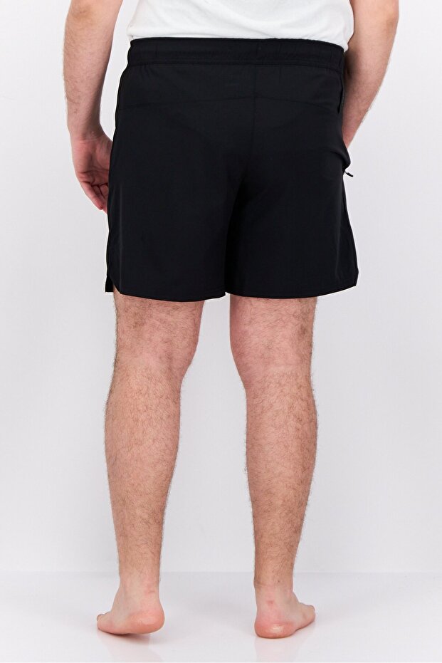 Men Drawstring Side Zip Board Shorts, Black - 2