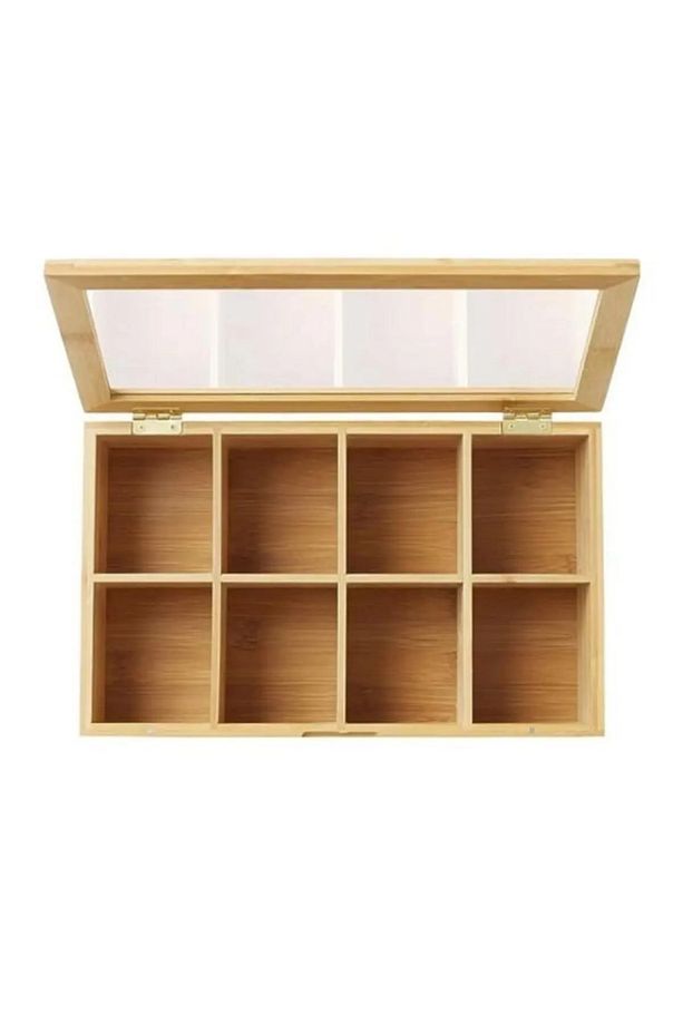 8 Bölmeli Bambu Poşet Çay Kutusu 30x20x9cm Bambu Organizer Kutu Takı Aksesuar Kutusu - 4