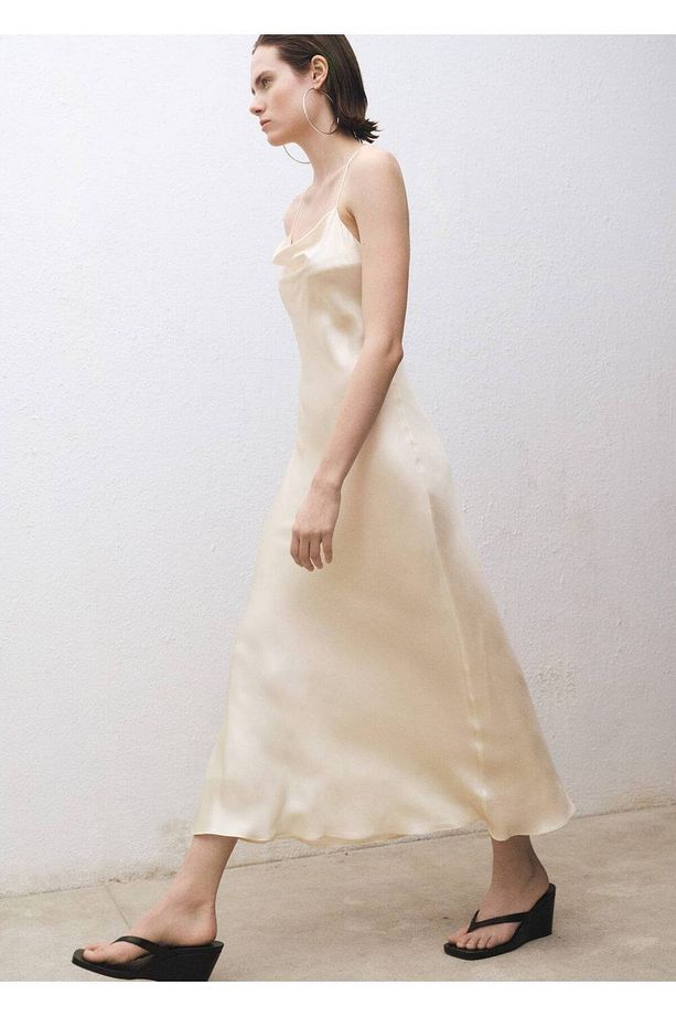 Drape yakalı ipek elbise - 6