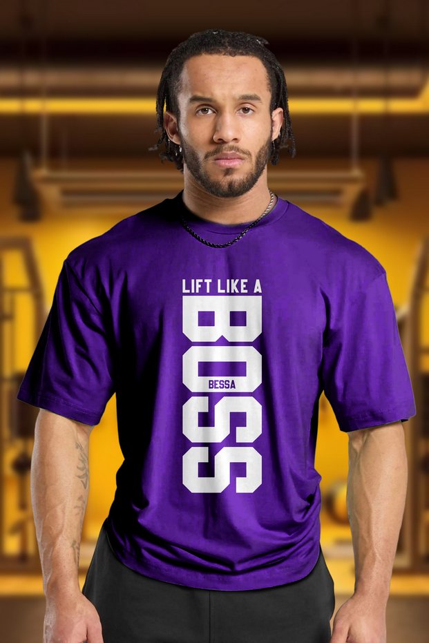 Purple Oversize Crew Neck Lift Like Cotton Sportsman T-Shirt