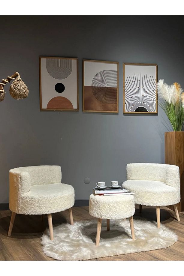 Çay Seti Ikili Koltuk ve Berjer Sehpa Puf Takımı Salon, Balkon,Teras, Ofis 3 Lü Takım Gürgen Ayak - 1