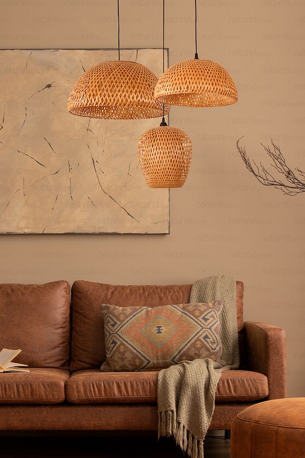 Bohem Bambu Boja Pendant 3 Lü Set Sarkıt Avize Lamba - Iskandinav, Modern, Bohem, Rattan Aydınlatma - 2
