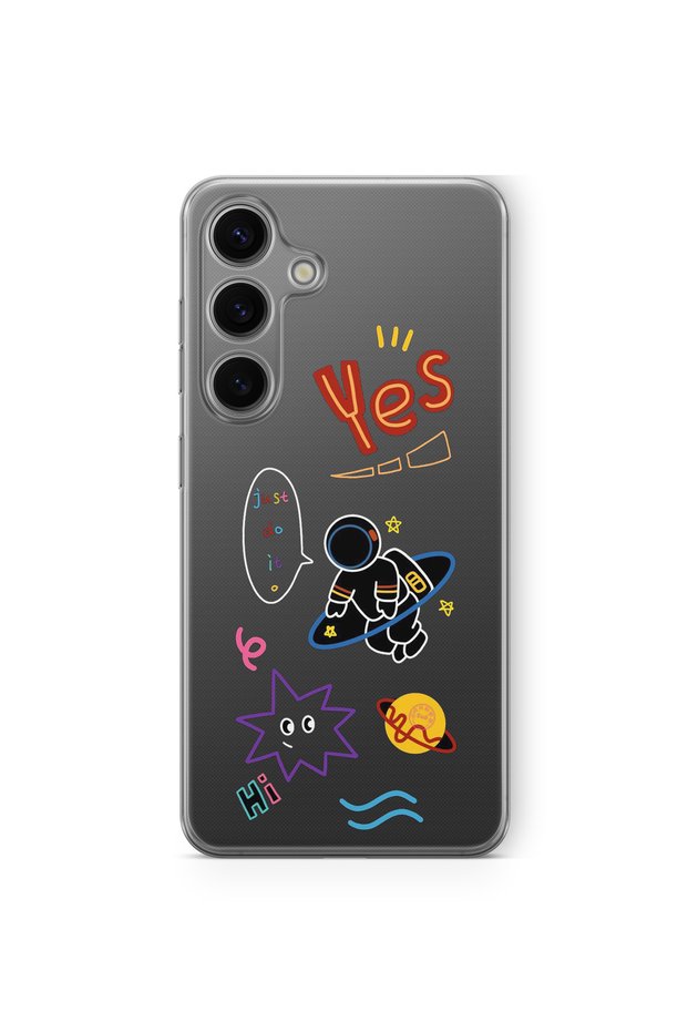 Samsung Galaxy S24 Compatible Astronaut Collage Design Printed Transparent Case