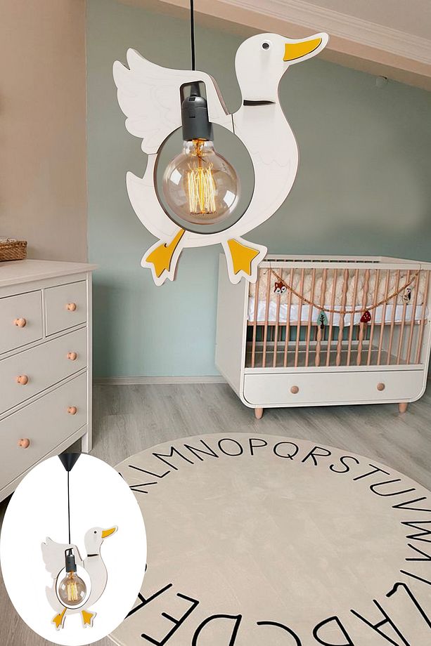 Sevimli Duck Ördek Sarkıt Avize Bebek Çocuk Odası Uçan Ördek Modern Dekoratif Rustik Tekli Avize - 8