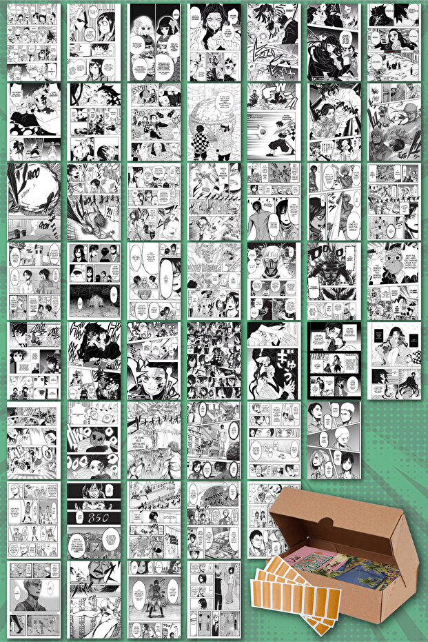 Manga Comic Card Poster - 50 Pieces Japanese Black and White Comic Anime Magazine Wall Decor