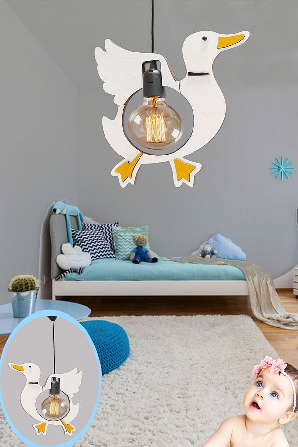 Sevimli Duck Ördek Sarkıt Avize Bebek Çocuk Odası Uçan Ördek Modern Dekoratif Rustik Tekli Avize - 3