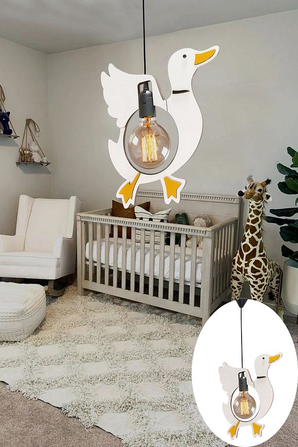 Sevimli Duck Ördek Sarkıt Avize Bebek Çocuk Odası Uçan Ördek Modern Dekoratif Rustik Tekli Avize - 5