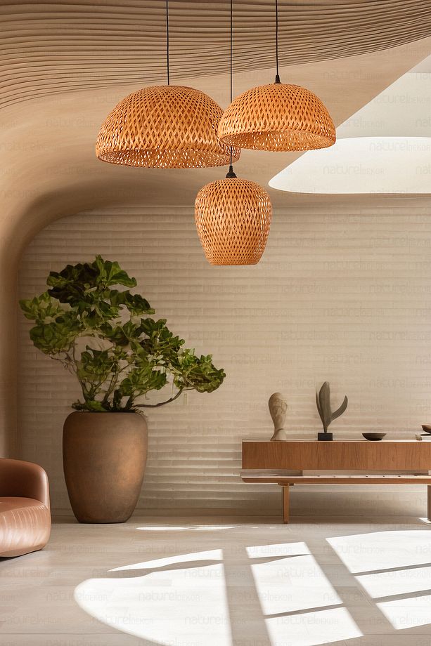 Bohem Bambu Boja Pendant 3 Lü Set Sarkıt Avize Lamba - Iskandinav, Modern, Bohem, Rattan Aydınlatma - 4