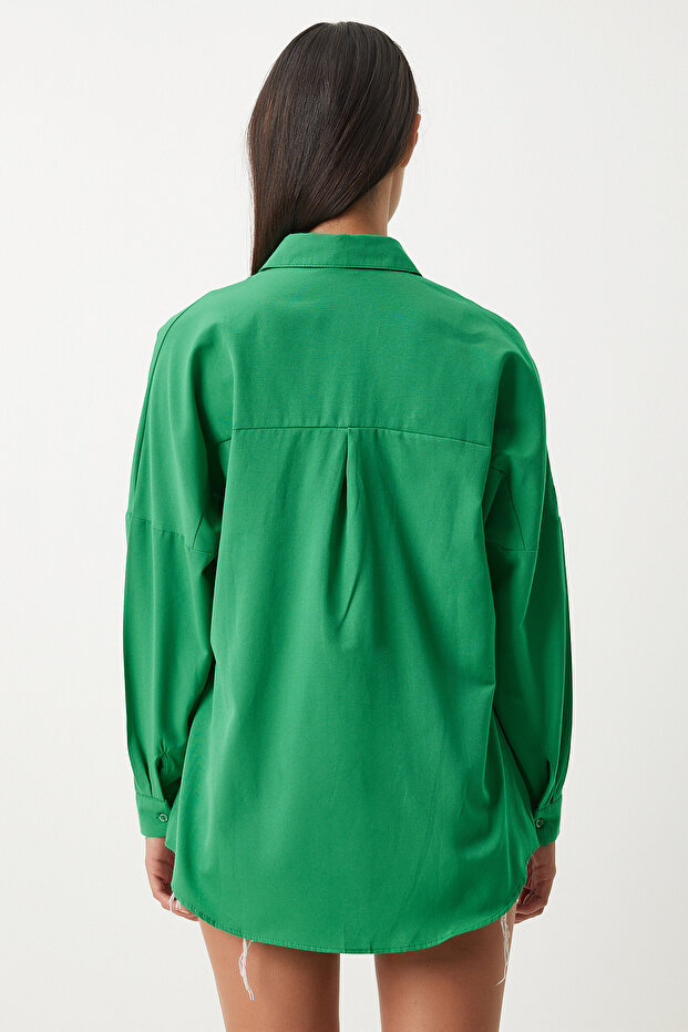 Oversize Basic Gömlek CANLI YEŞİL LDD0003 - 5