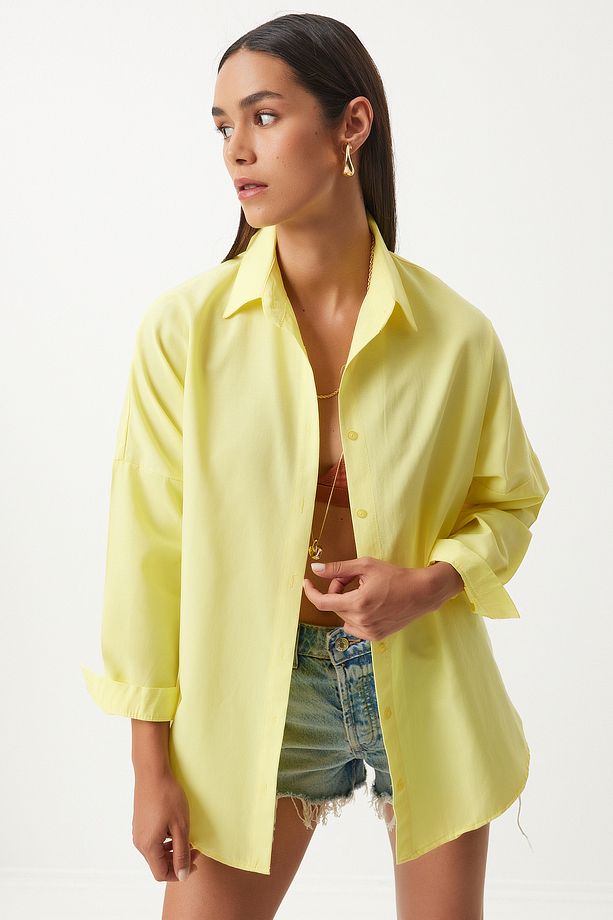 Oversize Basic Gömlek AÇIK SARI LDD0003 - 3
