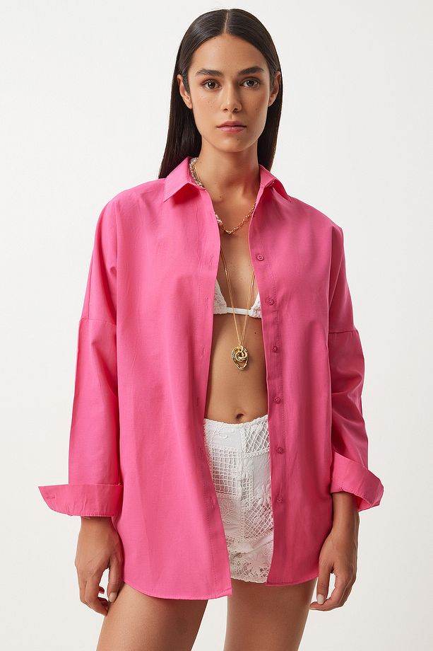 Oversize Basic Gömlek KOYU PEMBE LDD0003 - 3