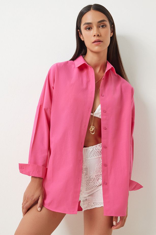 Oversize Basic Gömlek KOYU PEMBE LDD0003 - 1