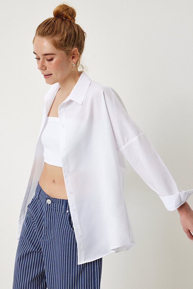 Oversize Basic Gömlek BEYAZ LDD0003 - 2