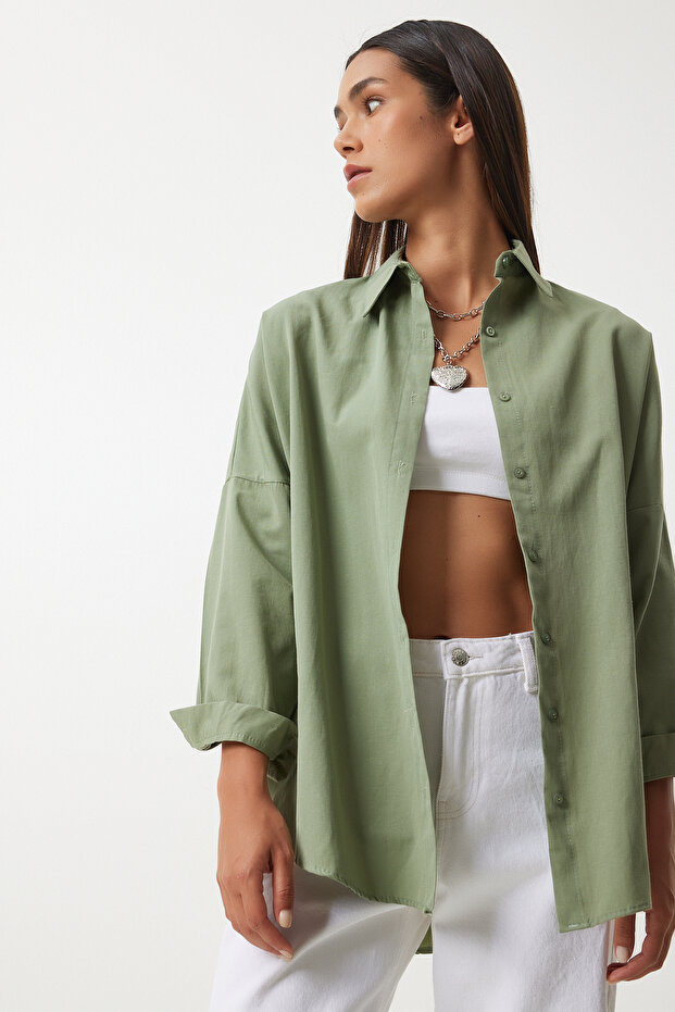 Oversize Basic Gömlek HAKİ LDD0003 - 2