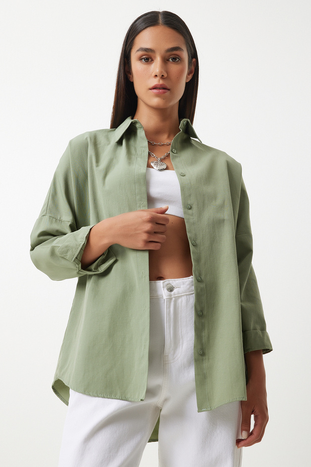 Oversize Basic Gömlek HAKİ LDD0003 - 4