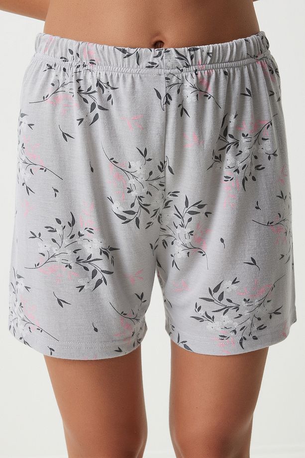 Desenli Viskon Şort Gömlek Pijama Takımı GRİ LEC0001 - 4